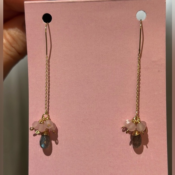 Delicate earrings made of labradorite and pink quartz. - Picture 4 of 7